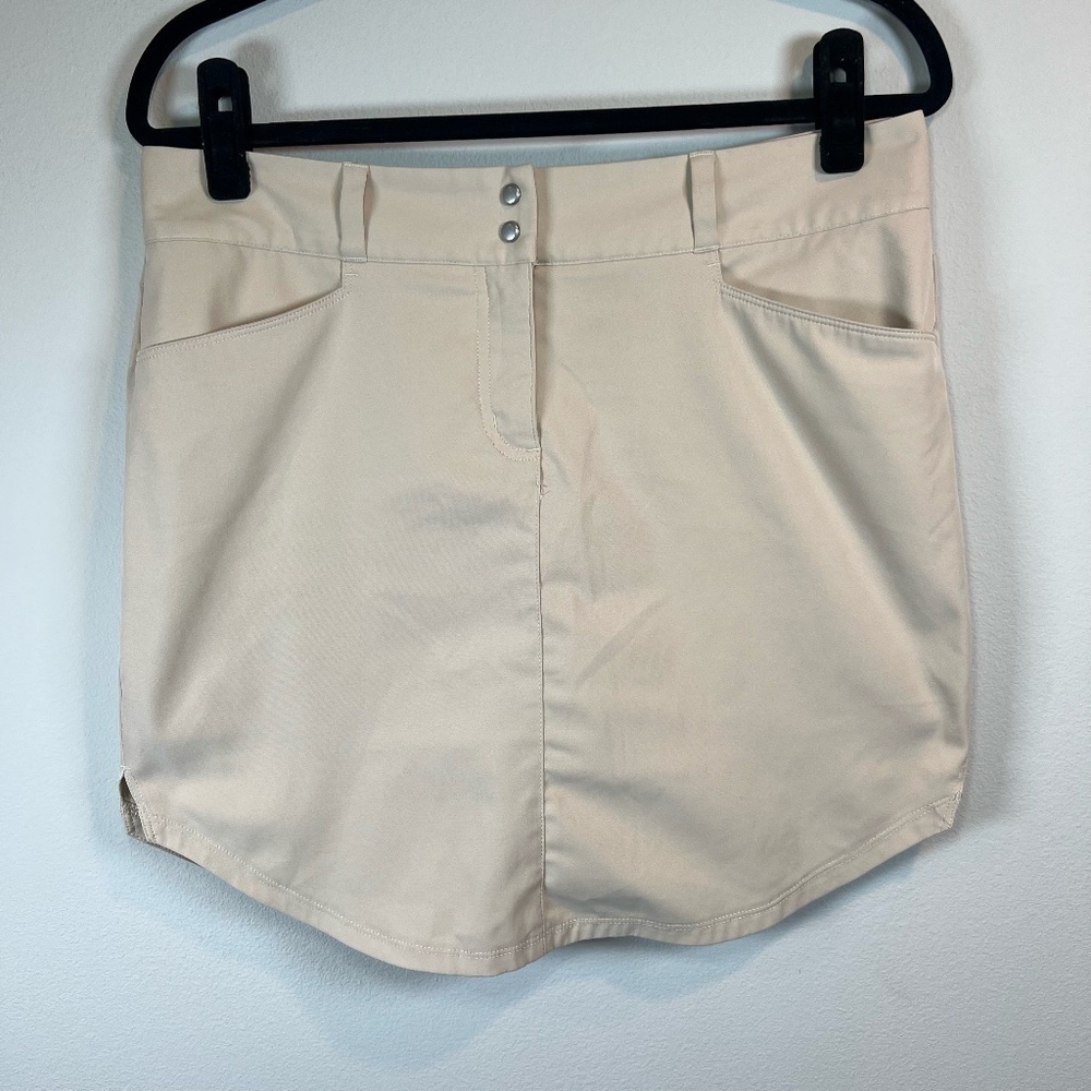 Adidas Golf Skirt Beige Stripe Logo Stretch Sporty Pickleball Tennis Lined Sz 10